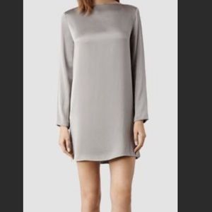 All Saints Yve Silk Silver Mini Dress
